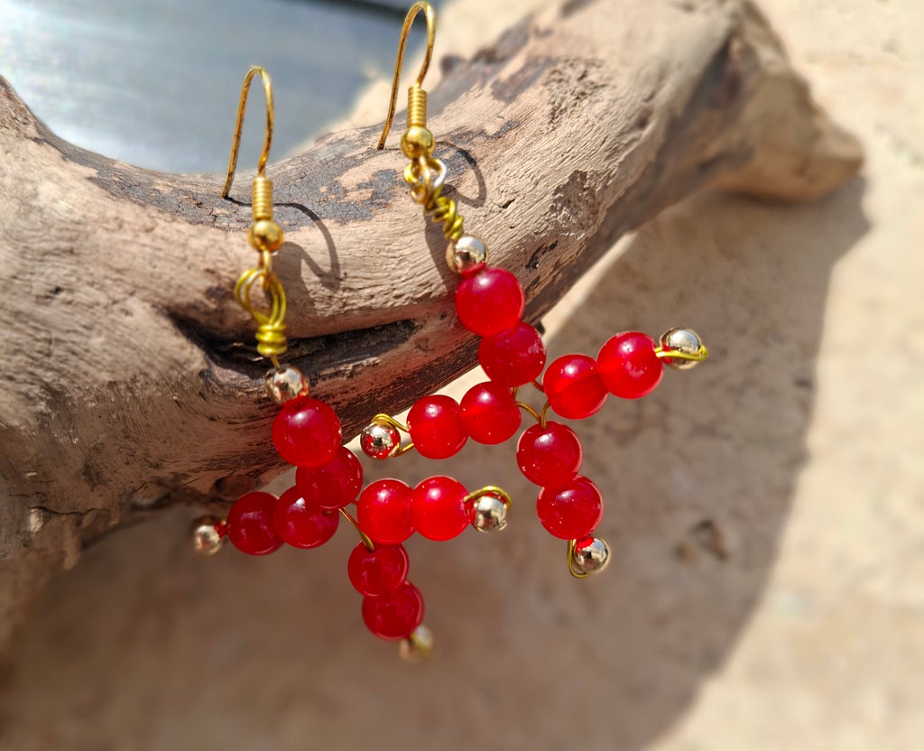BOUCLE D OREILLES PERLES ROUGE ALBA
