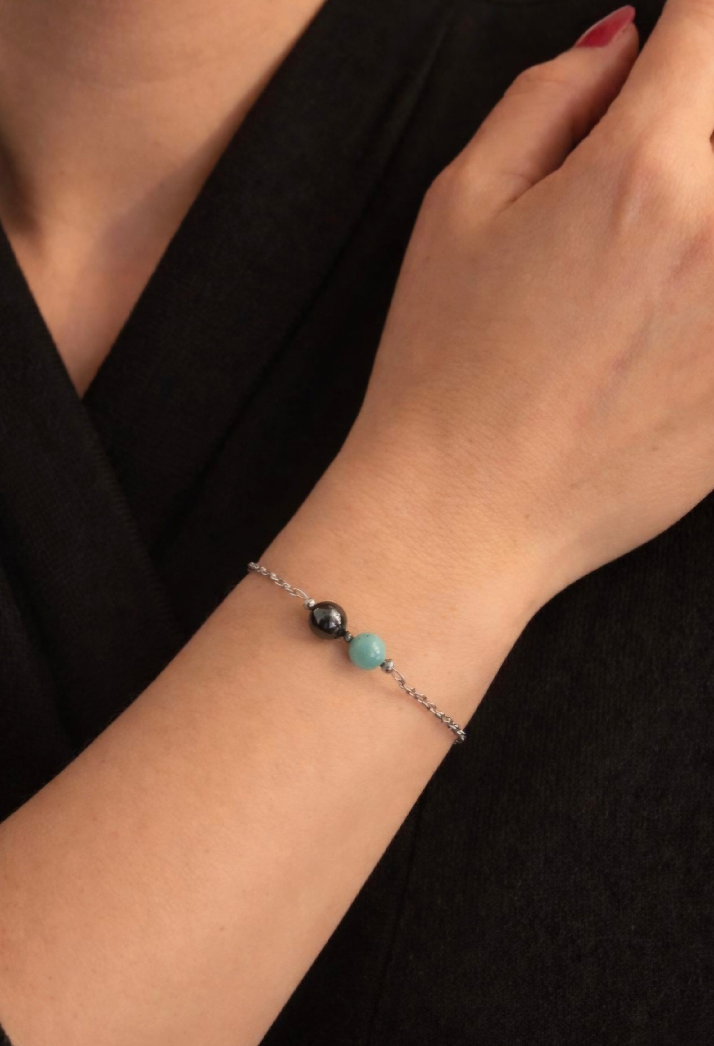 Bracelet Amazonite & Hématite – Équilibre et Protection | Acier inoxydable