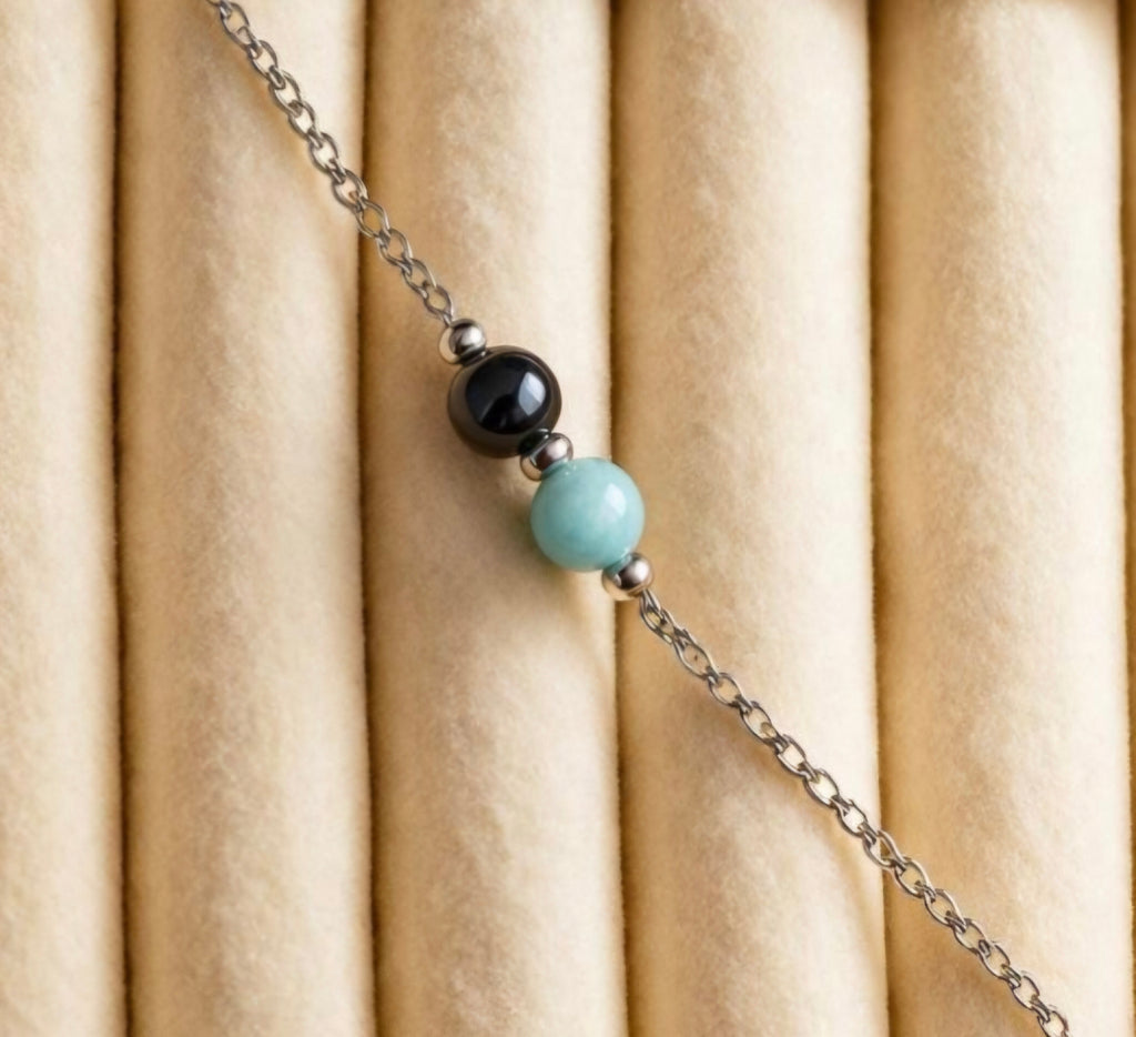 Bracelet Amazonite & Hématite – Équilibre et Protection | Acier inoxydable