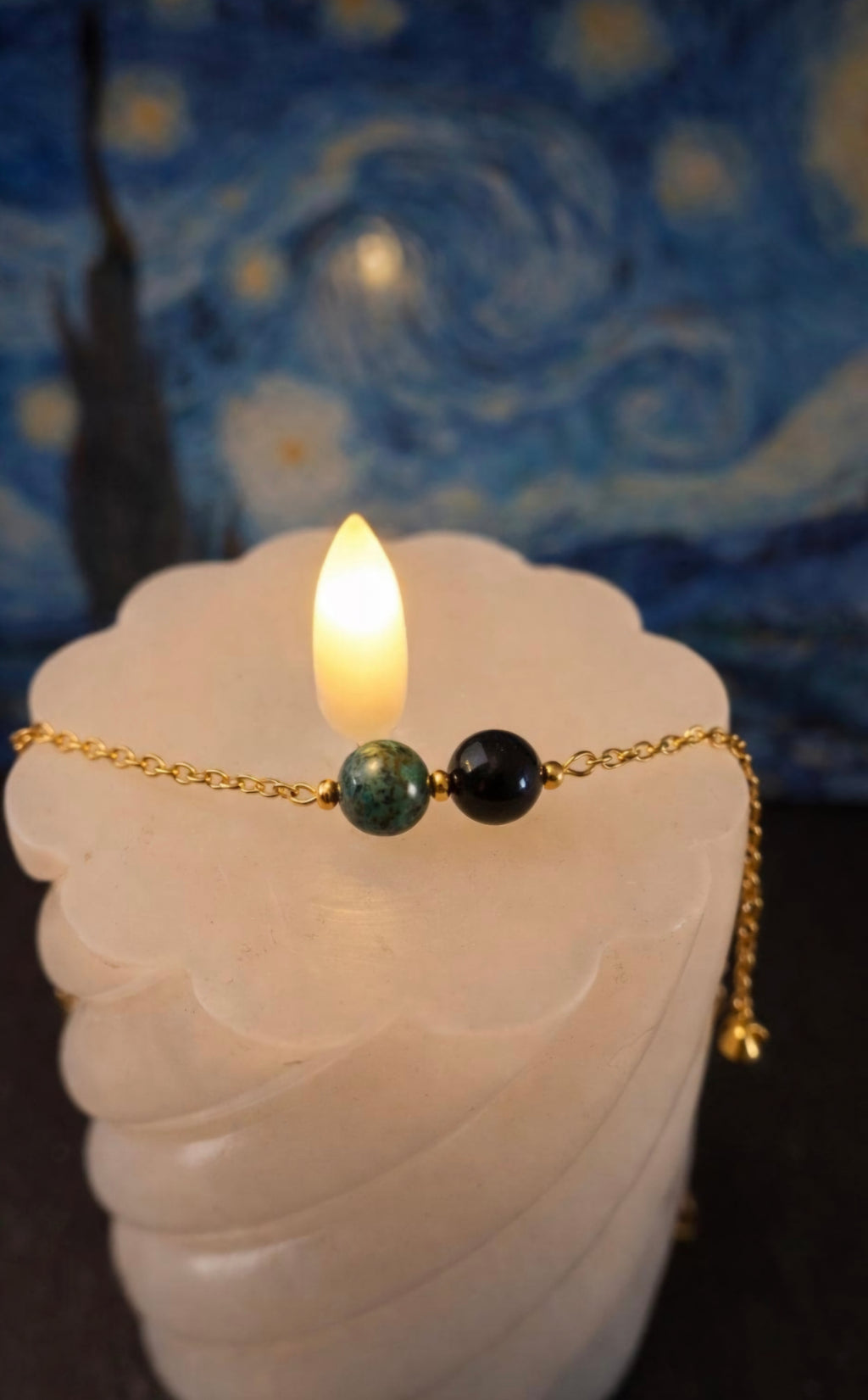 Bracelet Turquoise Africaine & Obsidienne – Protection et Renouveau | Acier inoxydable doré