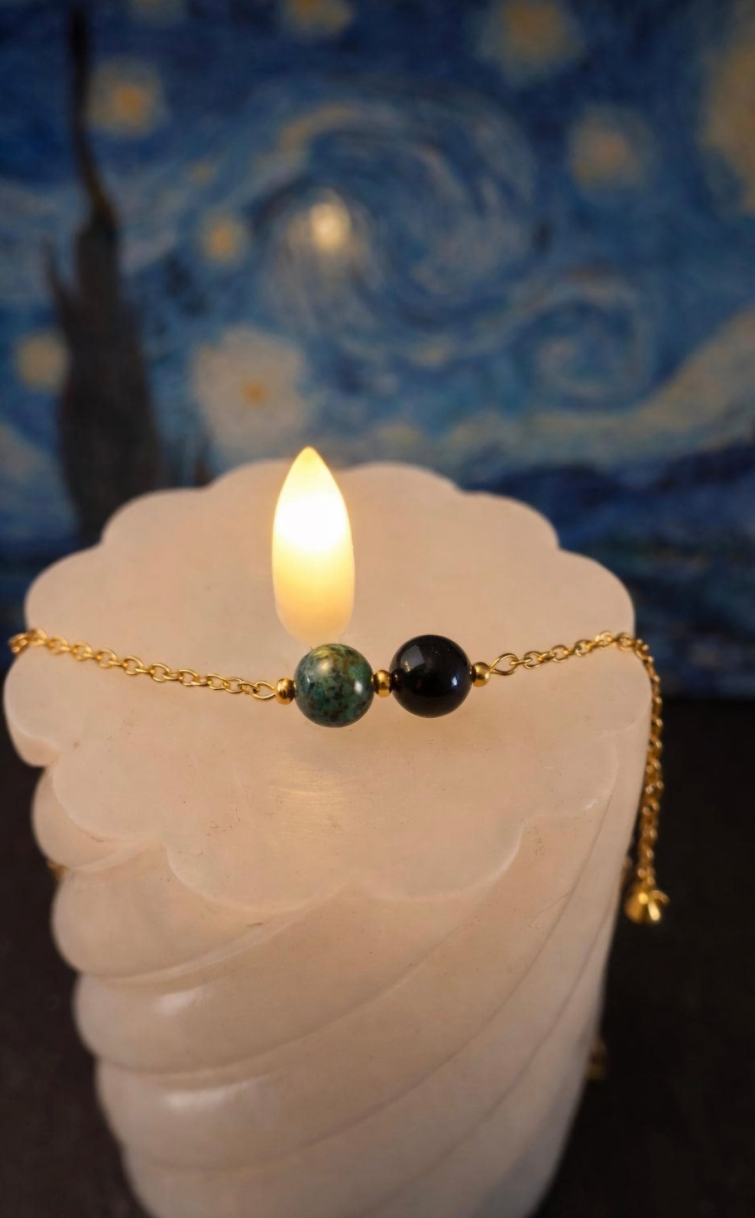 Bracelet Turquoise Africaine & Obsidienne – Protection et Renouveau | Acier inoxydable doré