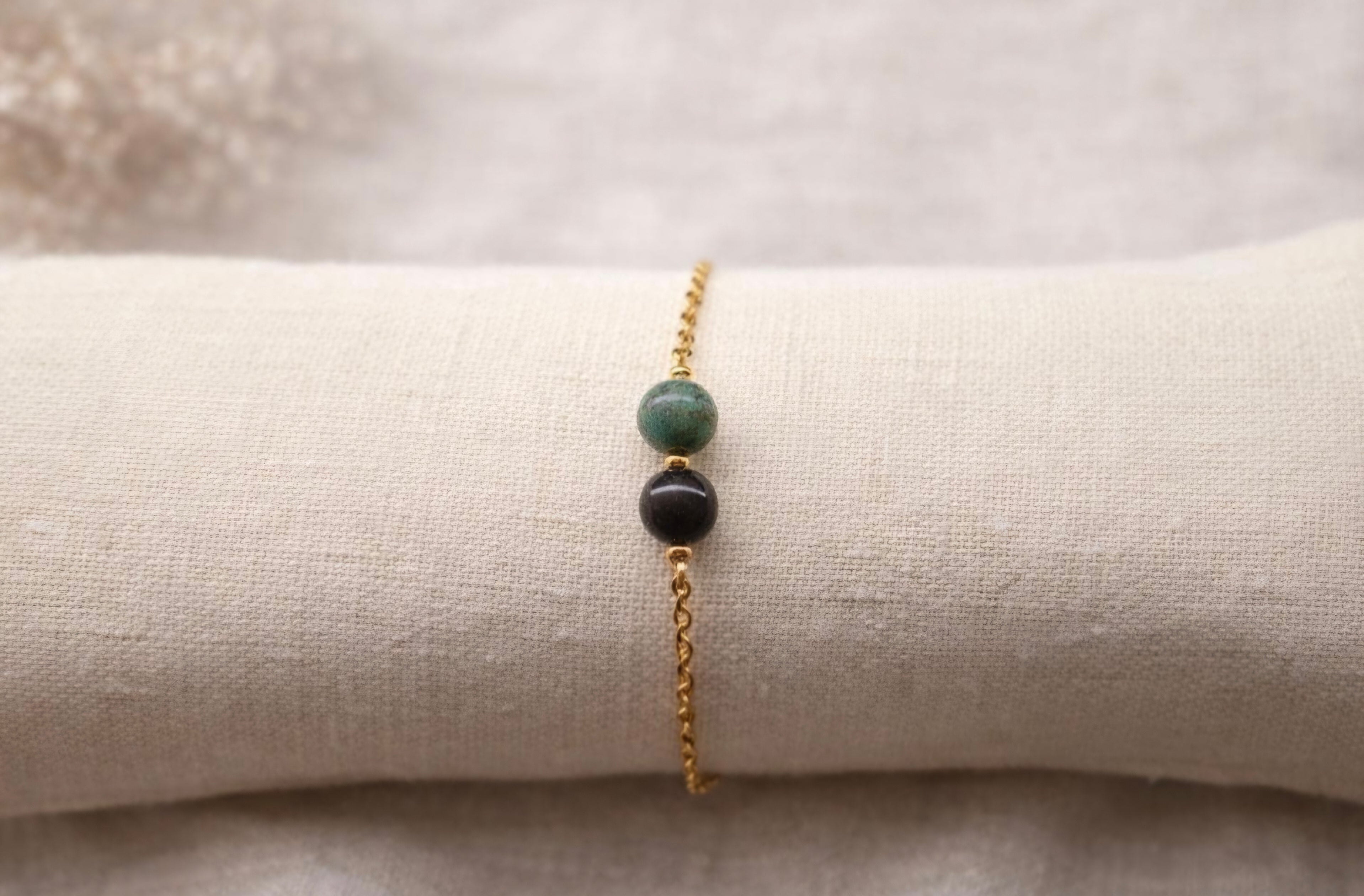 Bracelet Turquoise Africaine & Obsidienne – Protection et Renouveau | Acier inoxydable doré