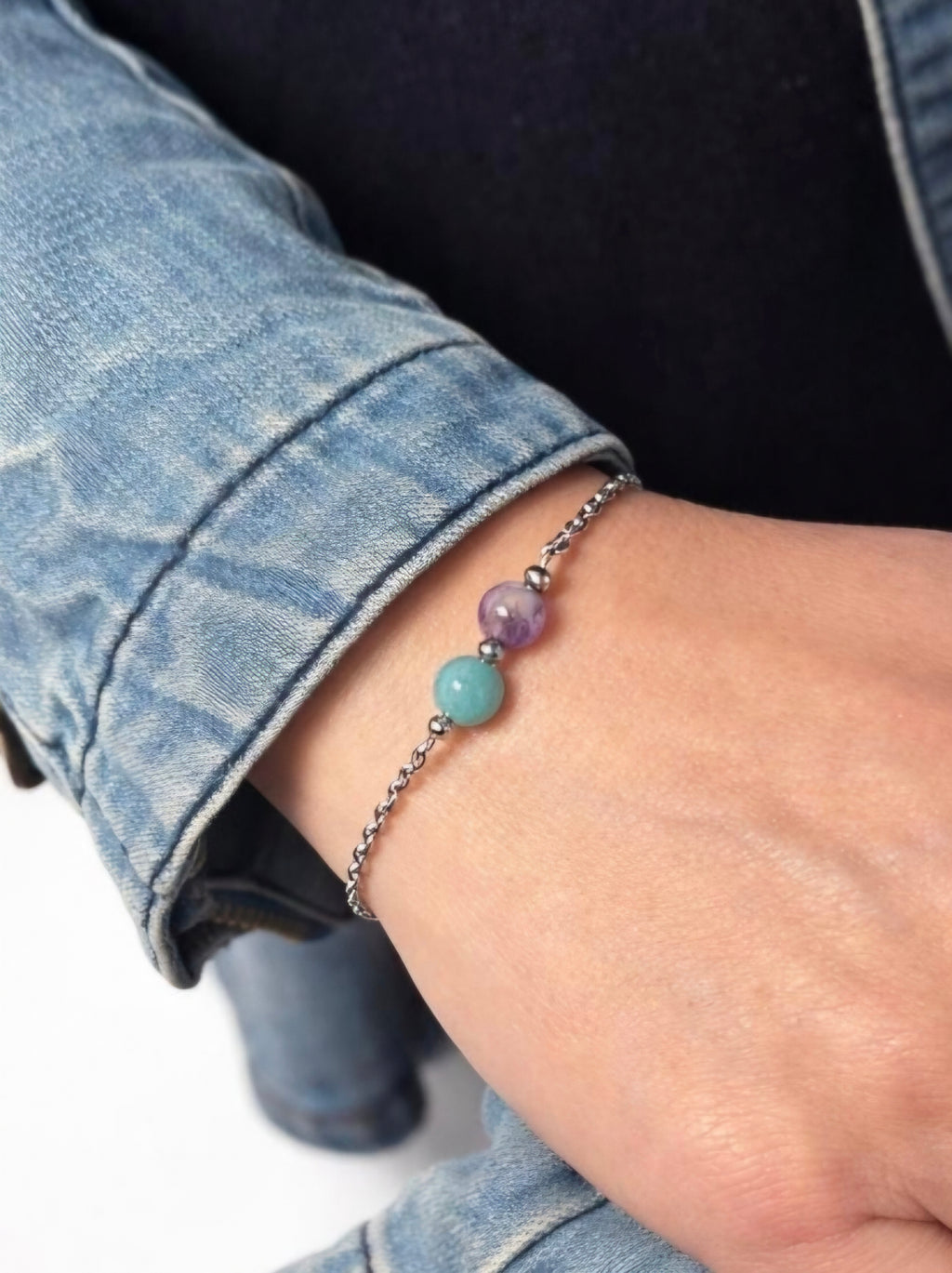 Bracelet Amazonite & Améthyste – Harmonie et Sérénité | Acier inoxydable