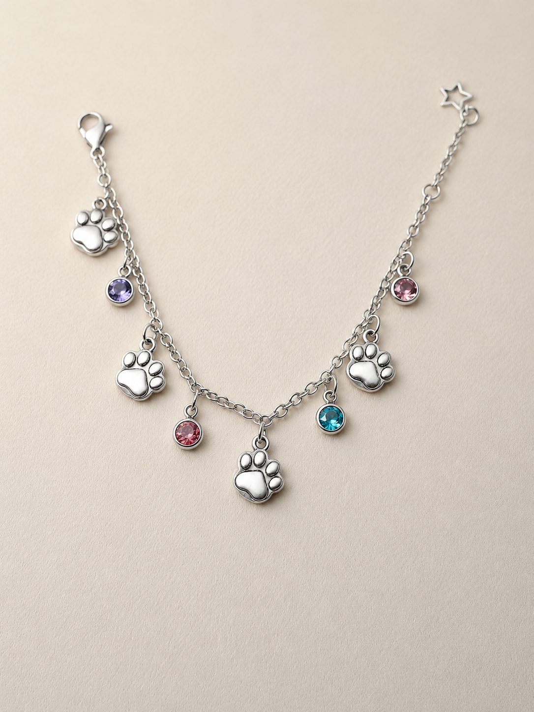 Bracelet personnalisé Chat Argenté & Pampilles Colorées – Bijou Féminin Personnalisé 🐾✨