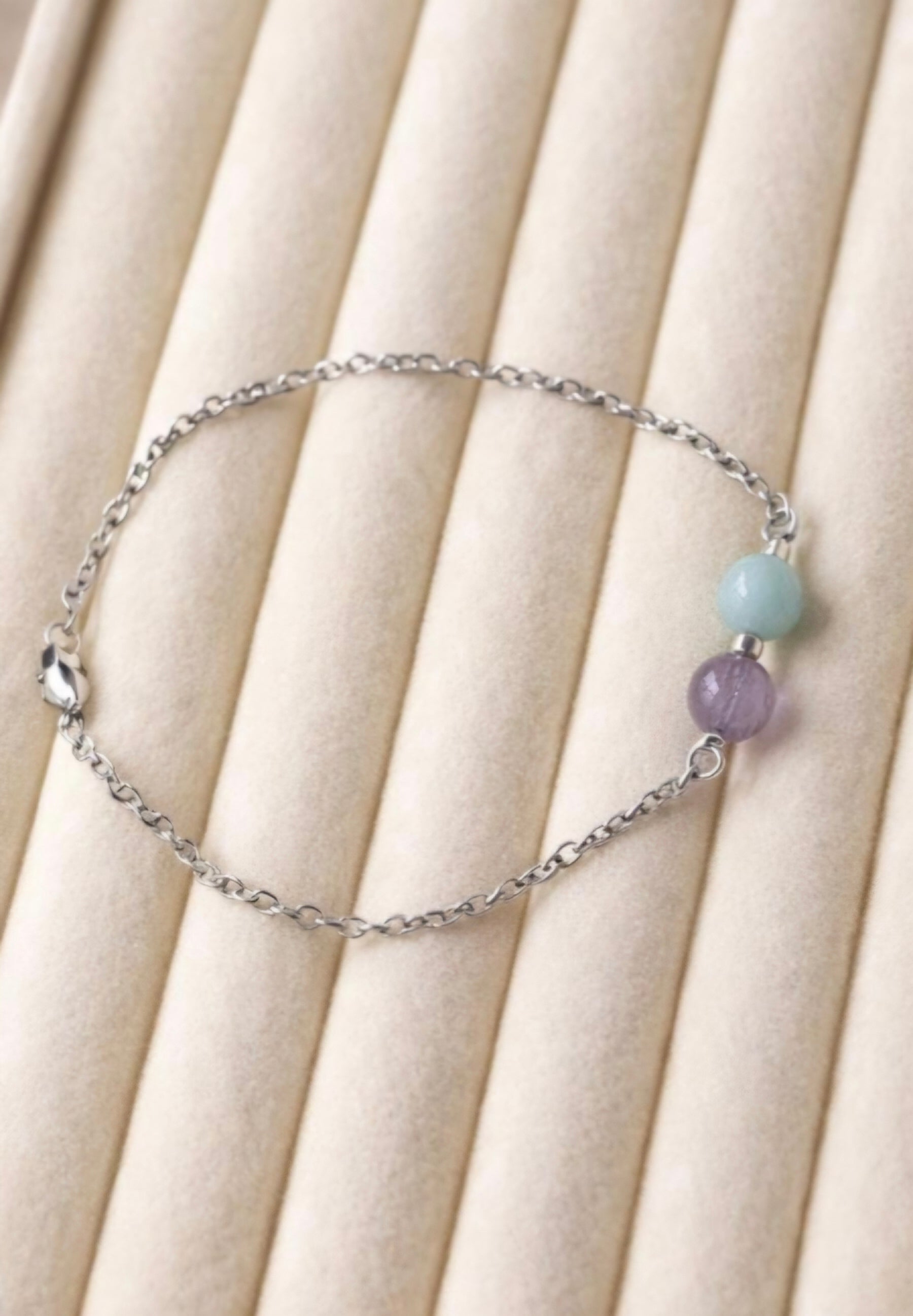 Bracelet Amazonite & Améthyste – Harmonie et Sérénité | Acier inoxydable